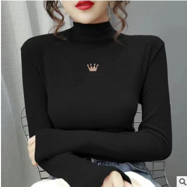 新款德绒半高领打底衫大码女装2020秋冬装胖妹妹显瘦加绒内搭上衣图3