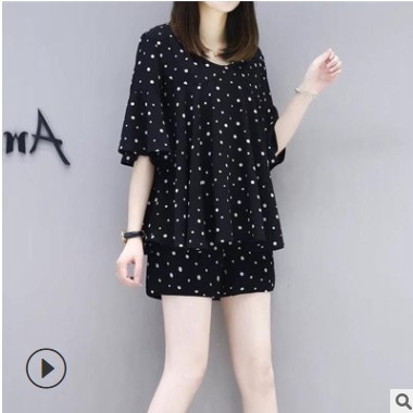 2020夏装新款大码女装洋气套装胖mm韩版遮肚子时尚短袖短裤两件套图2