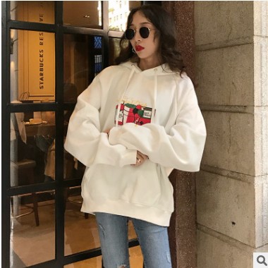 加肥大码卫衣女2020年新款秋冬季日韩版通勤休闲清新甜美宽松印花图2