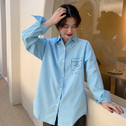早春2021新款韩版学生休闲时尚街头白色衬衫女中长款上衣一件代发图2