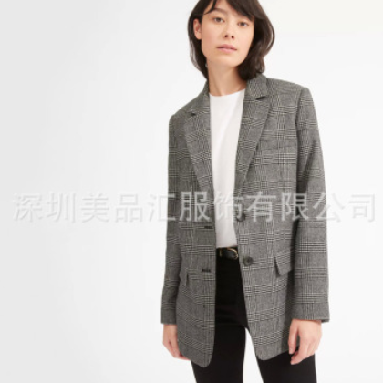 EV经典Oversized晚晚水妖推荐款 美国小众经典款羊毛混纺格子西装图2