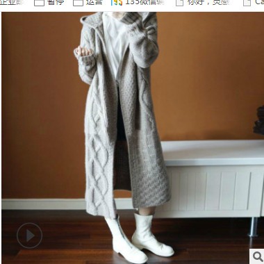 亚马逊爆款针织衫2021新款日系中长款连帽上衣休闲纯色毛衣女现货图3