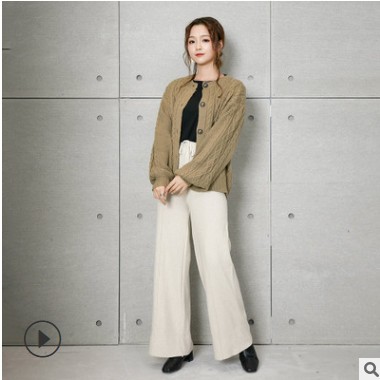 跨境热销针织衫女2020冬季新款韩版休闲纯色毛衣圆领修身开衫现货图2