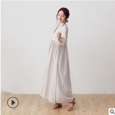 跨境女装连衣裙2020新款日韩纯色甜美女裙套头长袖立领长裙现货图2