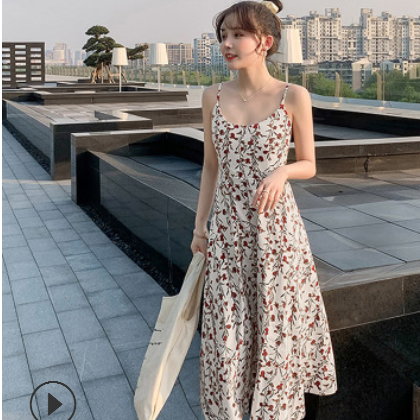 碎花吊带连衣裙女2021新款夏季时尚A字裙韩版时髦中长裙女装裙子图2