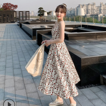 碎花吊带连衣裙女2021新款夏季时尚A字裙韩版时髦中长裙女装裙子图3