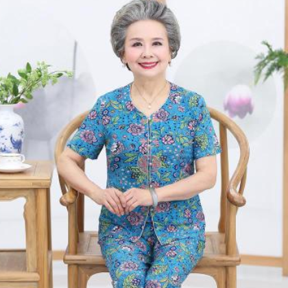 奶奶装夏装短袖套装中老年人女装夏季妈妈两件套老人衣服批发图3