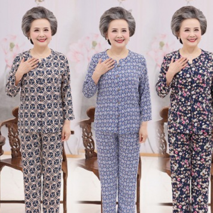 中老年人夏装女妈妈棉绸套装奶奶绵绸两件套老太太夏季开衫衣服图3