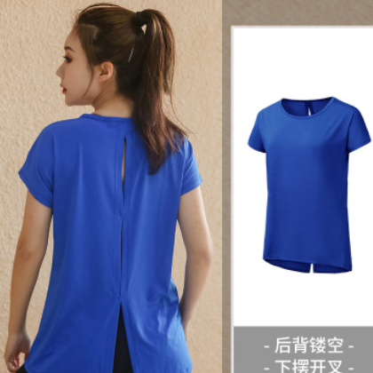 大码运动T恤女夏后背开叉健身速干衣胖MM跑步瑜伽服上衣宽松短袖图3