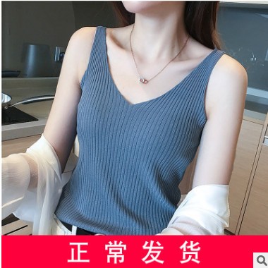 v领吊带背心女夏季内搭冰丝针织黑白色小心机打底衫无袖上衣外穿图2