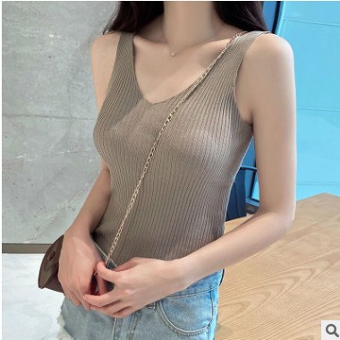 v领吊带背心女夏季内搭冰丝针织黑白色小心机打底衫无袖上衣外穿图2
