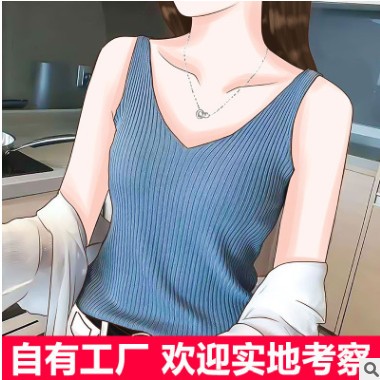 v领吊带背心女夏季内搭冰丝针织黑白色小心机打底衫无袖上衣外穿图3