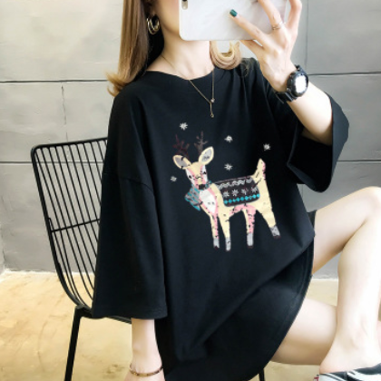 特大码女装300斤加肥加大短袖t恤女韩版宽松时尚印花200斤上衣女图1