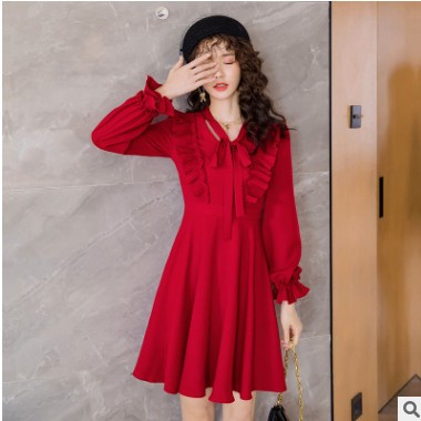 2021新款春季女装宴会晚礼服回门敬酒新娘服00后都爱长袖红连衣裙图2