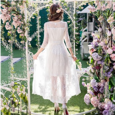 一件代发2021春夏新款胖妹妹韩版连衣裙蕾丝仙女裙夏季连衣裙货源图2