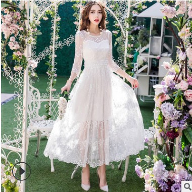 一件代发2021春夏新款胖妹妹韩版连衣裙蕾丝仙女裙夏季连衣裙货源图3