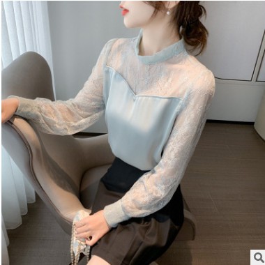 雪纺衬衫女春秋装2021年新款时尚潮流气质长袖蕾丝上衣服洋气小衫图2