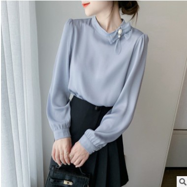 春装2021年新款雪纺衬衫女设计感小众时尚蝴蝶结系带轻熟上衣服图3