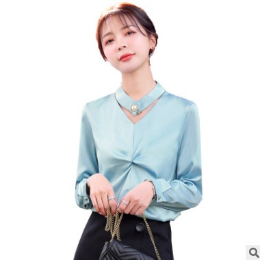 长袖女上衣春秋时尚洋气设计感2021年新款内搭小衫气质百搭雪纺衫图3
