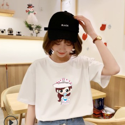 2019新款韩版宽松bf风百搭简约少女半袖ins同款短袖T恤女上衣学生