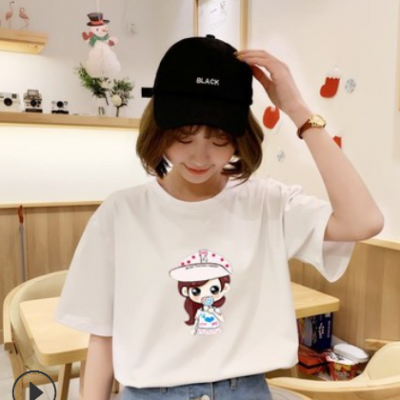 2019新款韩版宽松bf风百搭简约少女半袖ins同款短袖T恤女上衣学生