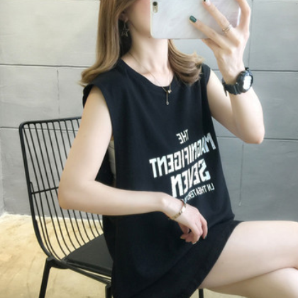 外贸2020夏季新款韩版时尚情侣宽松无袖t恤背心舒爽字母背心女图2