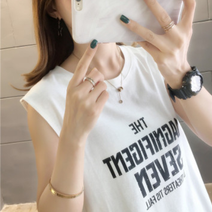 外贸2020夏季新款韩版时尚情侣宽松无袖t恤背心舒爽字母背心女图3