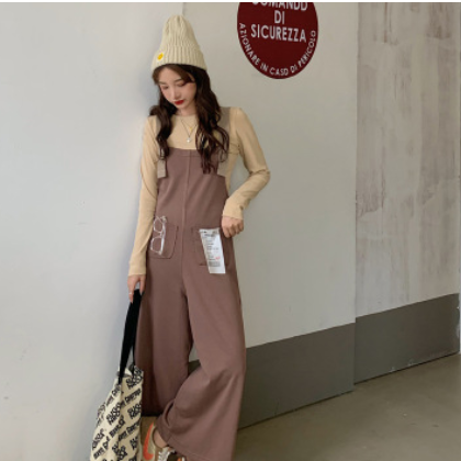 2021春季新款大码女装胖妹妹遮胯显瘦阔腿背带裤减龄两件套200斤图2