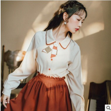 套装女2020新款洋气长袖衬衫+半身裙两件套韩版学生团体服制服图2