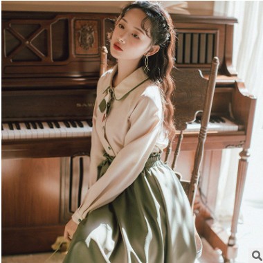 套装女2020新款洋气长袖衬衫+半身裙两件套韩版学生团体服制服图3