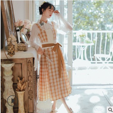 实体店女装批发2021春季新款两件套长袖衬衫+背带连衣裙时尚套装图1