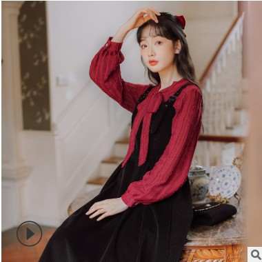 秋冬套装2020年新款女减龄两件套学院风长袖衬衫+背带裙时尚套装图1