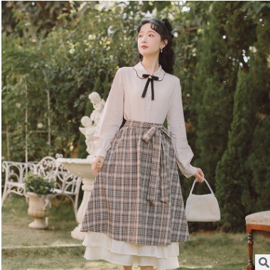 实体店好质量女装2020秋冬新款复古过膝格子半身裙百搭A字裙9608#图3