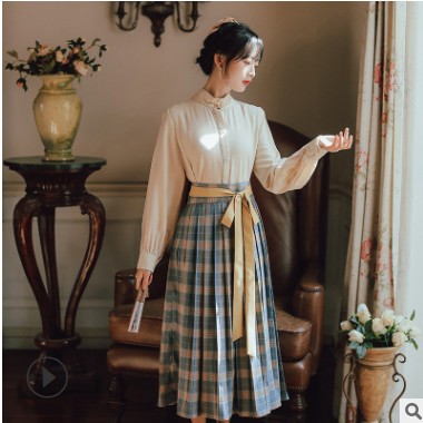 实拍女装2021春装新品气质长裙长袖翻领纯色文艺中长款连衣裙9644图4