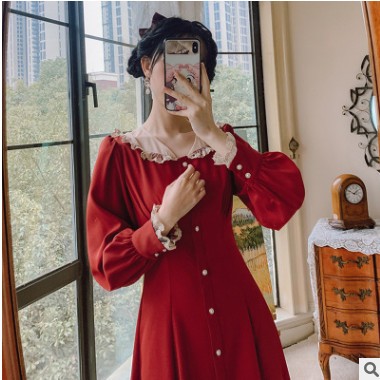 实拍女装2021早春新款法式复古长袖纯色连衣裙修身气质长裙9677#图3