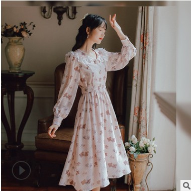 早春女装新款2021甜美减龄碎花雪纺裙长袖复古超仙印花连衣裙9639图3
