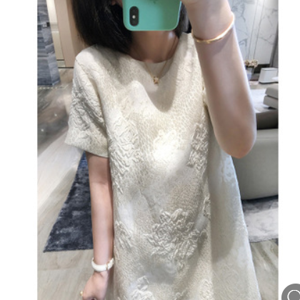 宠爱无名 定制提花真丝连衣裙女2020新款短袖白色裙子洋气女裙图2