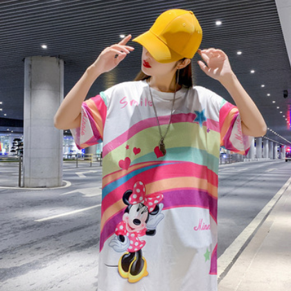 2021夏泰国潮牌大码宽松韩版女装批发时尚上衣中长款休闲短袖T恤图2