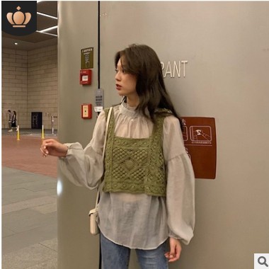 小香风套装女气质春秋新款色雪纺衬衫针织马甲背心减龄两件套潮图3