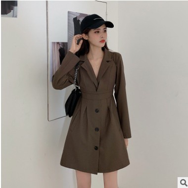 2021春秋新款韩版吊带两件套中长款气质洋气西装连衣裙女装图2