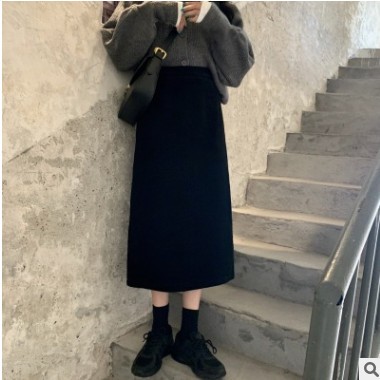 加绒加厚灯芯绒半身裙百搭显瘦后开叉过膝显瘦气质时尚包臀裙女装图2