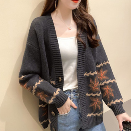 2021春季新款韩版针织开衫女宽松长袖复古洋气外搭外套女图3