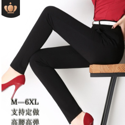 大码女装秋冬厚休闲直筒胖MM 高腰弹力女士长裤加绒修身打底图3