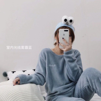 珊瑚绒睡衣秋冬季加绒加厚仙女暖暖裤套装上衣外穿宽松保暖休闲裤图2