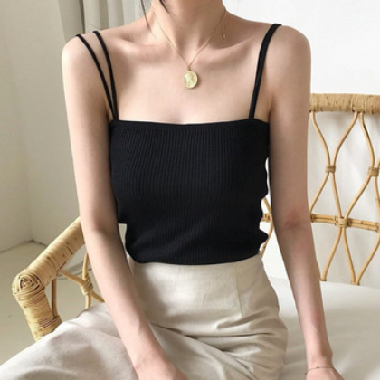 黑色针织打底衫白色吊带小背心女新款夏季内搭设计感小众短款上衣图3