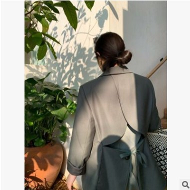 趋梦DT EDITION宽松露背织带西装外套女休闲韩版复古小西服女新款图1