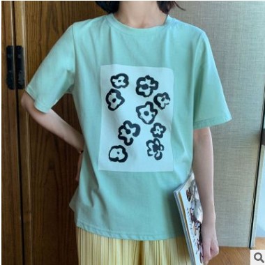 趋梦DT EDITION小清新印花棉t恤女短袖2020夏季新款bm风上衣女图2