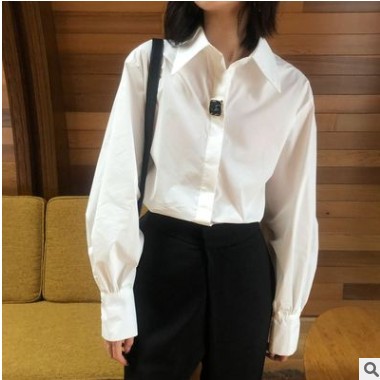 趋梦DT EDITION2020春女装一粒扣百搭港风衬衫女设计感小众女衬衣图2