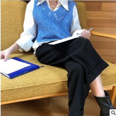 趋梦DT EDITION春季新款女装高腰翻边九分裤直筒裤子女2020休闲裤图2