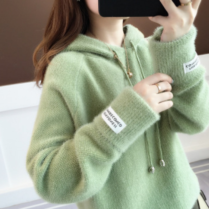 2019新款毛衣女宽松外穿秋冬学生ins潮慵懒风套头水貂绒连帽上衣图3